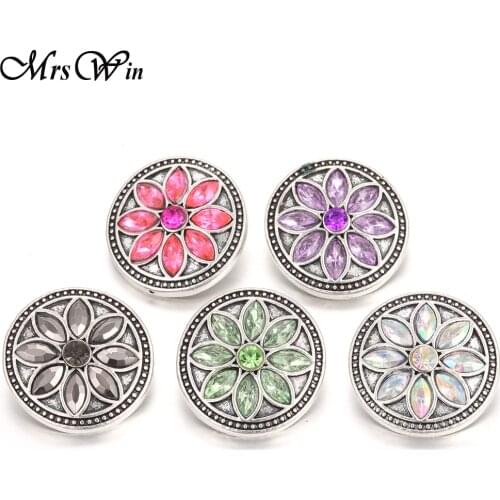 6pcs/lot New Crystal Rhinestone Flower Snap Button for DIY 18mm Snap Bracelet Bangles Women Buttons Jewelry