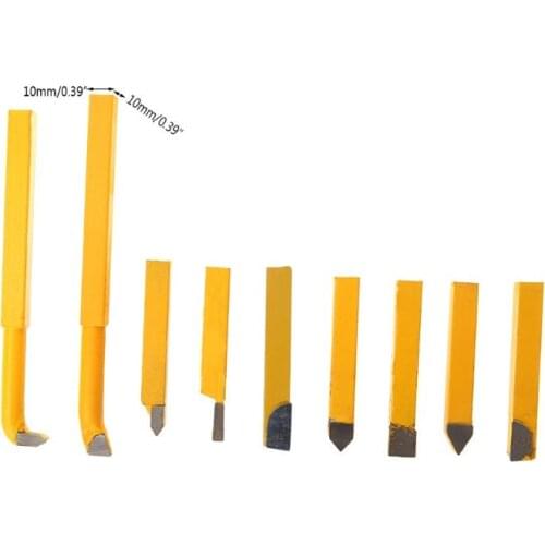 9Pcs 10x10mm Carbide Tipped Lathe Metal Cutter Cutting Tools Set Turning Boring