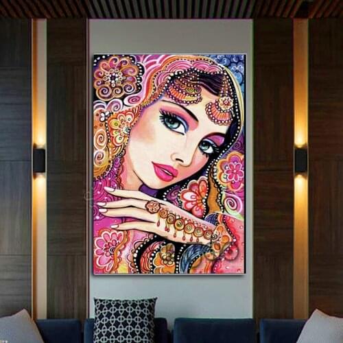 India Flower Woman 5d Diy Diamond Painting Full Square Round Diamond Embroidery Cross Stitch Mosaic Portrait Wall Art Decor Gift
