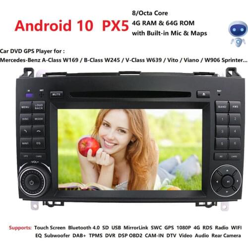 Android10 PX5 8Core 4GRAM 64GROM Car Nav GPS Head unit for Mercedes Benz B200 A B Class W169 W245 Viano Vito W639 Sprinter W906