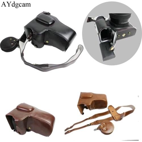 AYdgcam Luxury Pu Leather Camera Case Bag For Canon 6D Mark II 6D II Camera Cover With Strap Mini Pouch Removable Battery