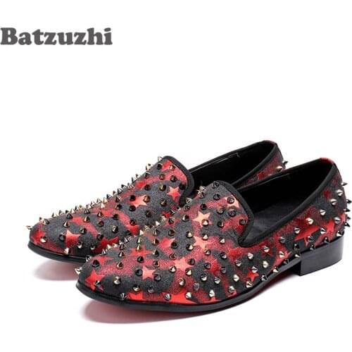 Batzuzhi 2018 Men Shoes luxury Brand Leather Oxfords Shoes Rivets Spikes Men Loafers Moccasins Italian Shoes for Men Flats, 6-12