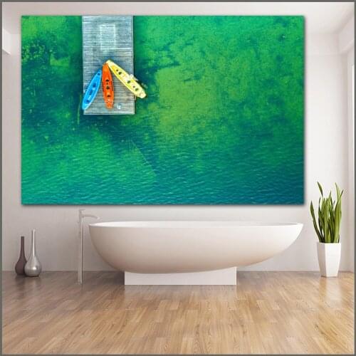 Large size Printing Oil Painting kayaks colorful lake wall art canvas print pictures for living room and bedroom No Frames