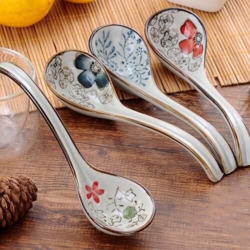Household ceramic small spoon creative and wind spoon Japanese style underglaze color hand-painted medium soup spoon