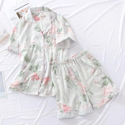 Soft Cotton Home Clothes for Women Summer Pajamas Set Fashion Printed Loungewear Short Sleeve Sleep Tops Shorts Homewear Female