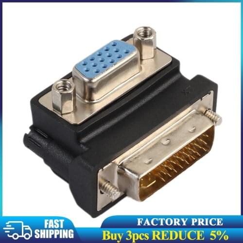 DVI-I 24+5 Male to VGA 15 Pin Female 90° Right Angle Convertor Adapter HD