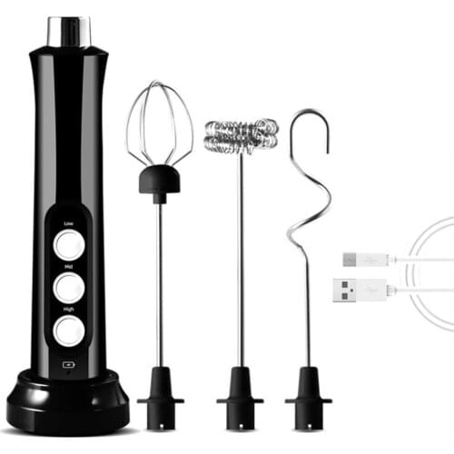 Electric Egg Beater 3-Speeds USB Rechargeable Mixer Heads Eggbeater Frother Stirrer Coffee Milk Drink Blender