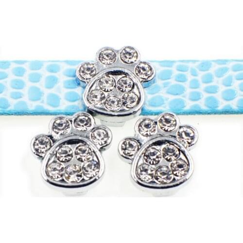 Rhinestone Crystal Dog Footprints Slide Charms Beads DIY Accessories Handmade Jewelry For 8mm Bracelets Key Chains Pet Collar