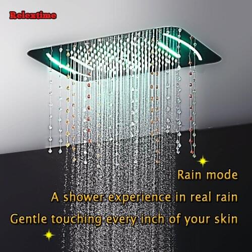 Crystal quartz Ceiling Shower Head Rain Spray Mist Concealed Thermostatic Shower Panel Bathroom Mixer Faucet Bath Massage Jets