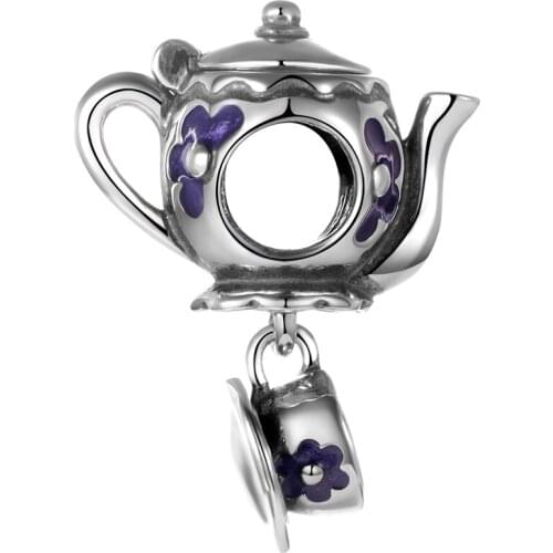 Fashion 925 Sterling Silver Tea Kettle Charm Fits Bracelets Bangles Pendant Jewelry