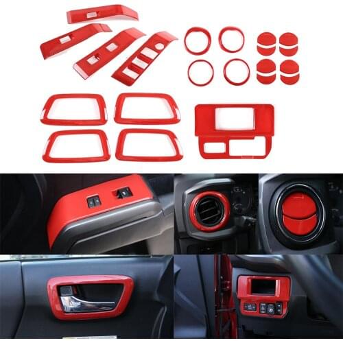 21PCS Red ABS Interior Central Control Dashboard Panel Decorative Trim Cover Kit For Toyota Tacoma 2016-2020 Auto Accessories