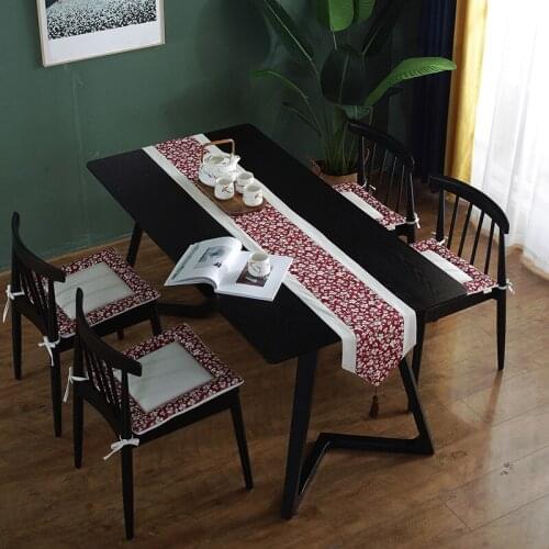 Red Flower Table Runners Tea Room Decoration Dinning Table Runners With Tassel Tablecloth Japanese Style Desk Cloth Cotton Line