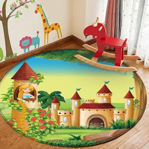 Alfombra Childrens Rug Round Flannel Non-slip Educational Carpet Castle Dessert Castle Rainbow Childrens Decorative Carpet