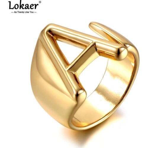 Lokaer Fashion Hollow A-Z Letter Adjustable Opening Ring Alphabet Party Rings Jewelry For Women Кольца R21003