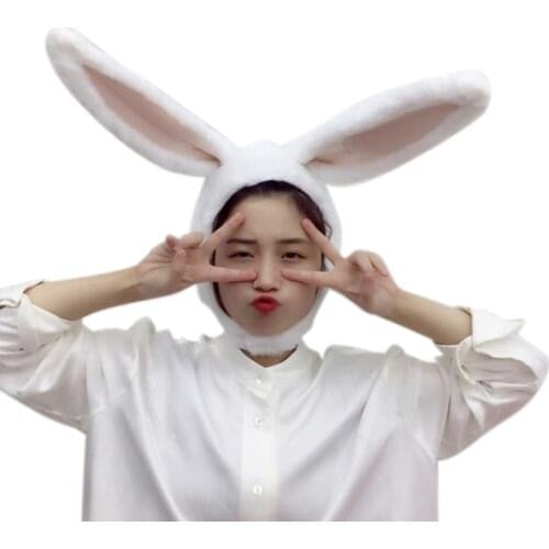 Halloween Cute Women Girls Plush Rabbit Hat Long Bunny Ears Hood Earflap Headgear Cap Head Warmer Cosplay Costume Easter Party P