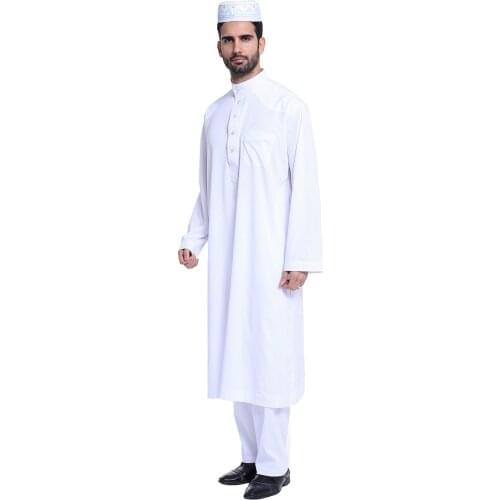 Islamic Clothing Man Long Sleeve Clothes Prayer Stand Collar Robe Marocaine Caftan Galabia Muslim Men Kurta Arab Costumes Thobe