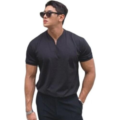 2021 V-neck men high quality shirt Slim Fit Tee men 100% cotton Top casual summer tshirt camisetas hombre