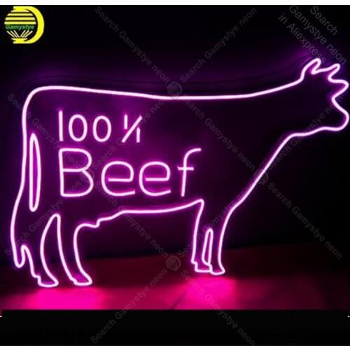 Neon Sign for 100 percent Beef Real Glass Tube Neon Bulb Signboard decorate restaurant Handcraft sign Light up sign lampara