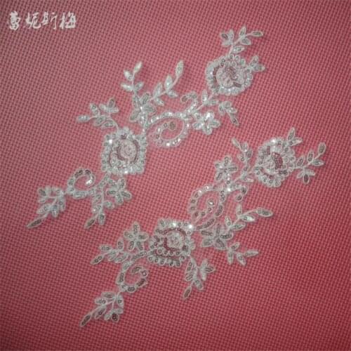 10Pcs Ivory 31X10cm Delicate Glitter Wedding Veil Head Ornaments Lace Applique Lace Trim Dress DIY Lace Accessorie BD0131