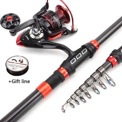 NEW 1.8m2.1m2.4m2.7m3.0m3.6m Rod Reel Combos Carbon Spinning Fishing Rod And Reel set Portable rod support boat Rocky pesca