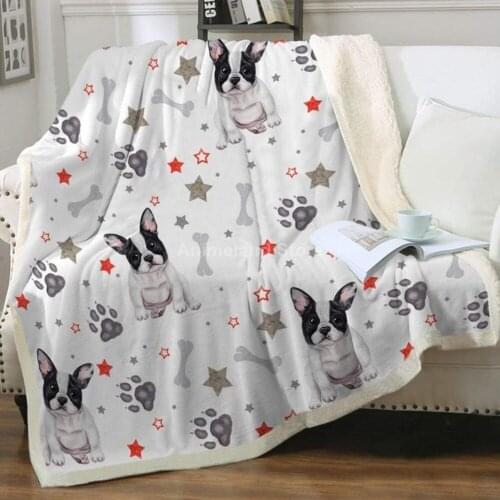 Cute Dog Cartoon Throw Blanket 3D Print Aesthetic Fleece Blankets For Beds Home Textiles Luxury Adult Gift Warm Kids Bulldog