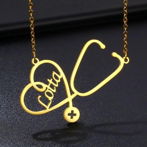 Stainless Steel Customized Personalized Gold Stethoscope Necklace Custom Nameplate Pendant Name Necklaces for Women Jewelry Gift