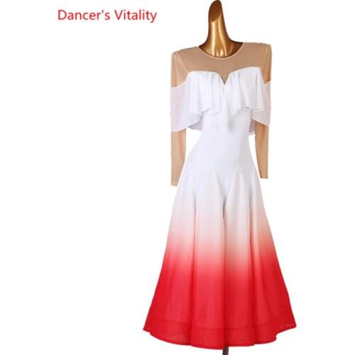 Ballroom Dance Dress Round Neck Chiffon Long Skirt Performance Clothes Profession Custom Female Adult Child Competition Clothing
