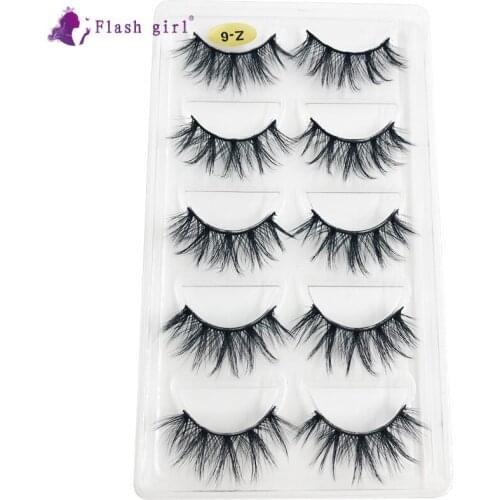 Flash Girl Luxury Long Lashes Z Series 5 Pairs 5D Own Private Lable 100% Real Mink Eyelashes with Transparent Tray for Makeup
