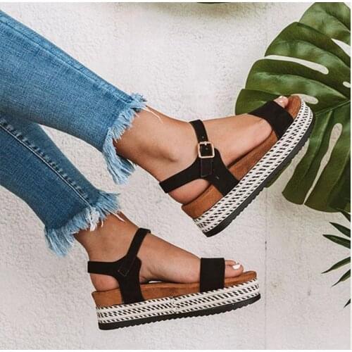 Women Summer Flat Platform Sandals Ankle Buckle Female Casual Shoes Thick Sole Ladies Fashion Open Toe Sandals Fashion