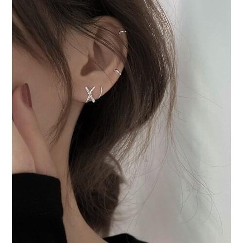 925 Sterling Silver Crystal Cross Spiral Stud Earrings For Women Girls Wedding Jewelry Accessories Pendientes eh615