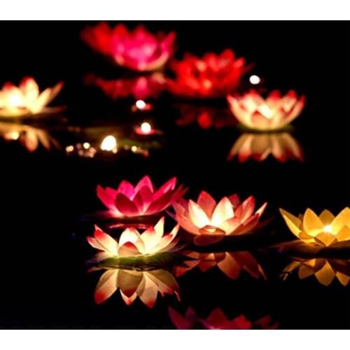 LED Floating Lotus Flower Lamps On Water Swimming Pool Garden Decoration Light