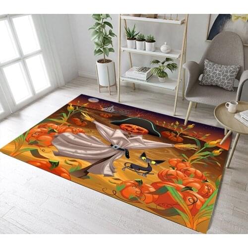 Indoor Living Room Cushion Childrens Room Area Rugs Bedroom Carpet Bathroom Non-Slip Mat A Pumpkin Scarecrow In Field Halloween