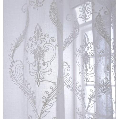 European Embroidered White Sheer Curtains for Living Room Bedroom Tulle Window Curtain Flowers Voile Curtains for Kitchen Decor