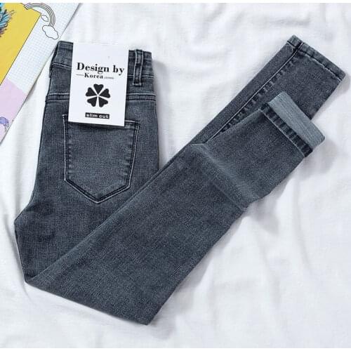 Women Jeans Plus Size High Waist Stretch Washed Skinny Stretch Jeans Female Denim Pants New Pencil Pants Light Blue Gray Black
