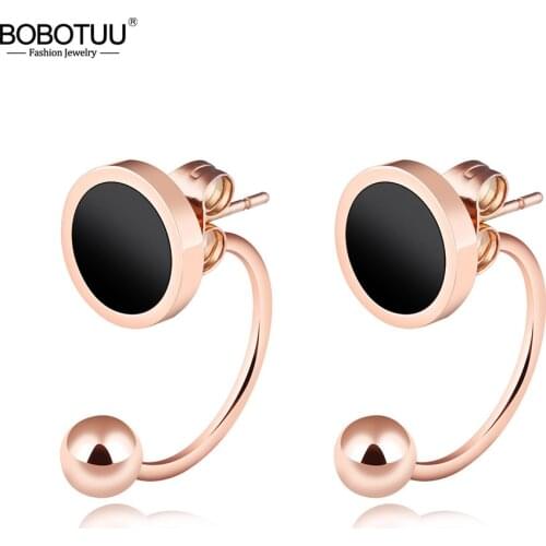 BOBOTUU Office Semi-circular U Shaped Stud Earrings Stainless Steel Rose Gold Color Earrings Jewelry For Women Brincos BE17087