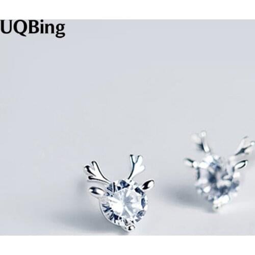 Pure 925 Sterling Silver Cubic Zircon Antlers Stud Earrings For Women Jewelry