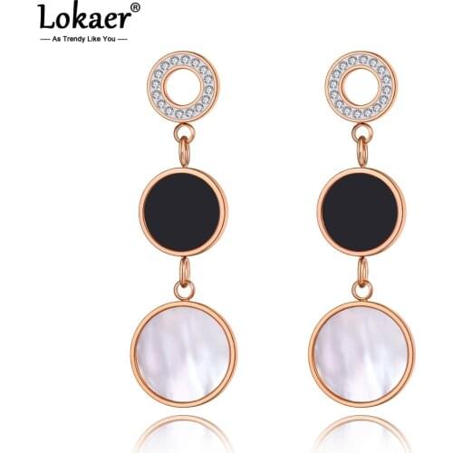 Lokaer Trendy Stainless Steel White/Black Shell Acrylic Bohemia Party Earrings For Women Original Design Crystal Earrings E20225