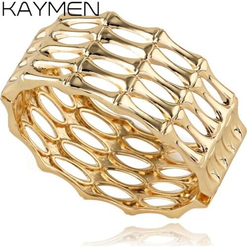 KAYMEN Womens Beautiful Smooth Face Cuff Bangle Bracelet, Golden or Silver Color Skeleton Punk Style Bangle for Girl