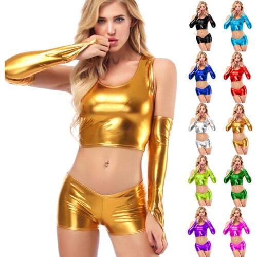 Women Sexy Fashion Sleeveless Solid Color Crop Top Underwear Shorts Gloves Set