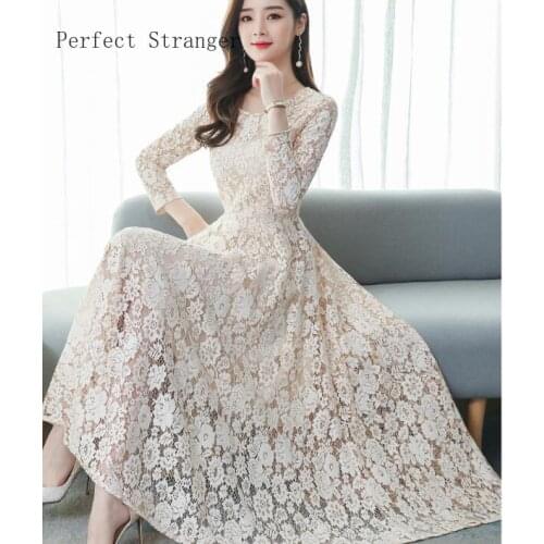 2021 Spring New Arrival High Quality S-3XL Round Collar Women Lace Long Dress