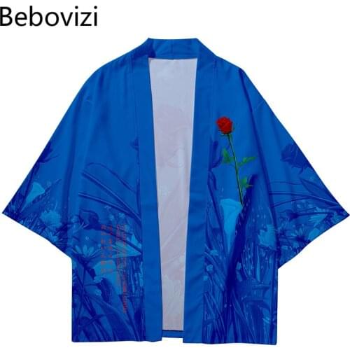 Kimono Sets Mujer Robe Cardigan Men Shirts Yukata Haori Womens Clothing Plus Size 4XL 6xl Blue Street Fashion Beach Japanese