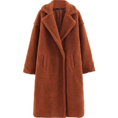 B new Brown Solid Pocket Open Front Casual Coat Women 2019 Autumn Fashion Warm Long Coat Office Ladies Elegant Outwear