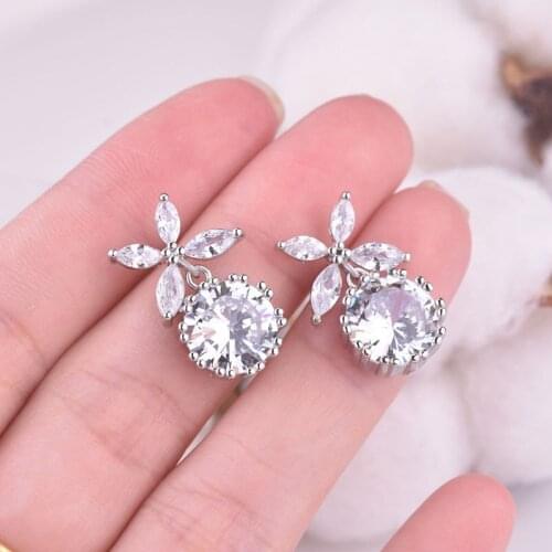 1 Pair Fashion Cute Flower Zircon Stud Earrings for Women Wedding Party Shiny Jewelry Accessories Femme Gift