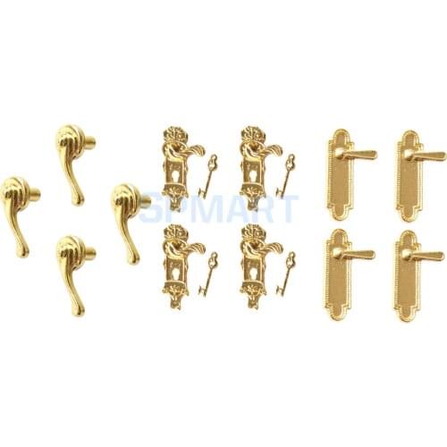 16Pcs 1/12 Scale Alloy Vintage Dollhouse Miniature Door Mini Pull Handles Locks Keys Dolls House Furniture Accessories Kids Toys