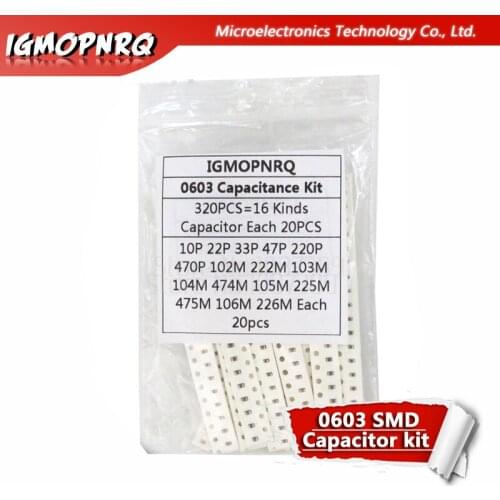 16values*20pcs=320pcs 0603 SMD Capacitor assorted kit 10pF~475M component diy samples kit