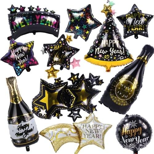 2022 Happy New Year Foil Balloons Wine Bottle Star Helium Air Balloon Christmas Decoration Globos New Year Eve Party Supplies
