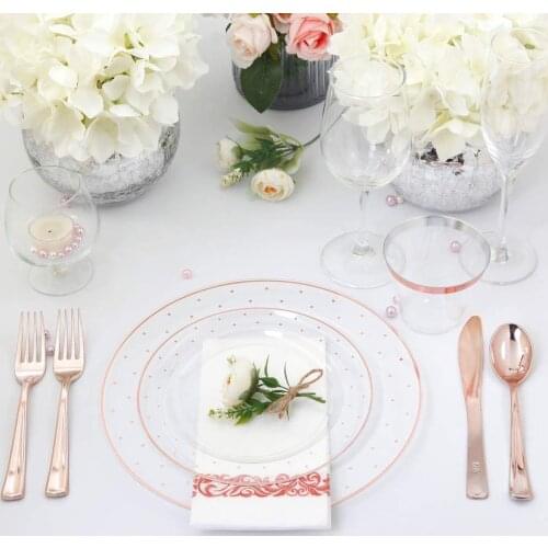 36Pcs Rose Gold Dot PLastic Plate Cup Girl‘s Birthday Party Women Wedding Supplie For 6 People Party Dinner Tableware