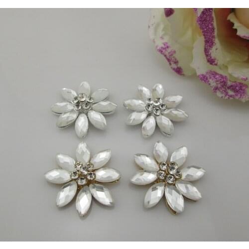 BT219 25mm)5pcs Flower Hair Metal Clear Rhinestone Glass Button Wedding Embellishment Scrapbooking