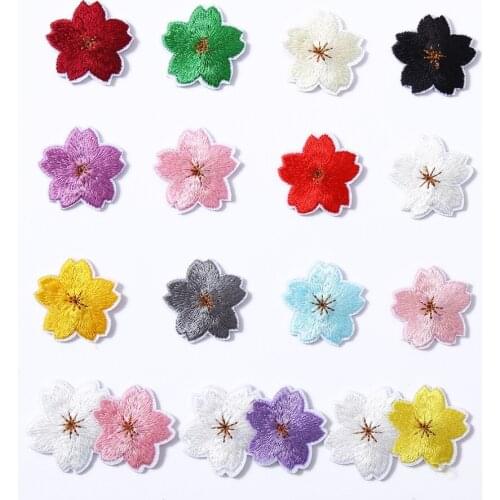 50pcs/lot Luxury Small Cherry Blossom Flower Embroidery Patch Shirt Dress Crafts Clothing Decoration Iron Heat Transfer