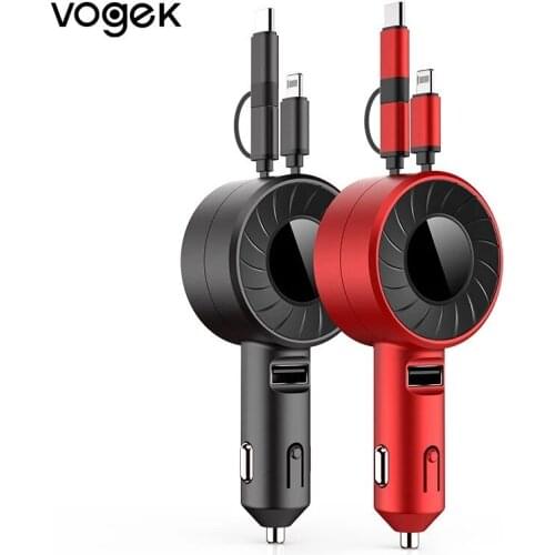 Vogek 3-in-1 Car Charger 4.2A 5V 20W Fast Charging for iPhone Xiaomi Huawei Samsung with Telescopic Charging Cables and Adapters